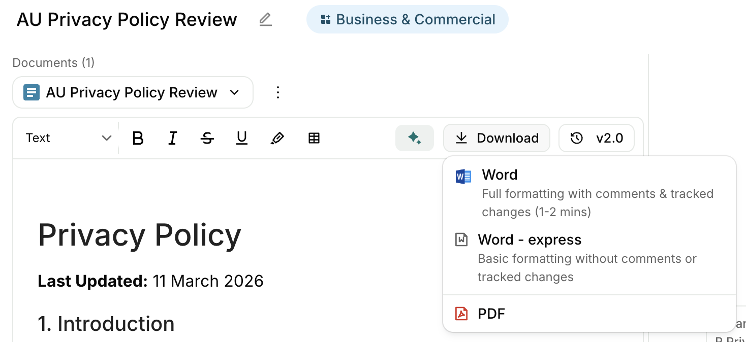 Document export options