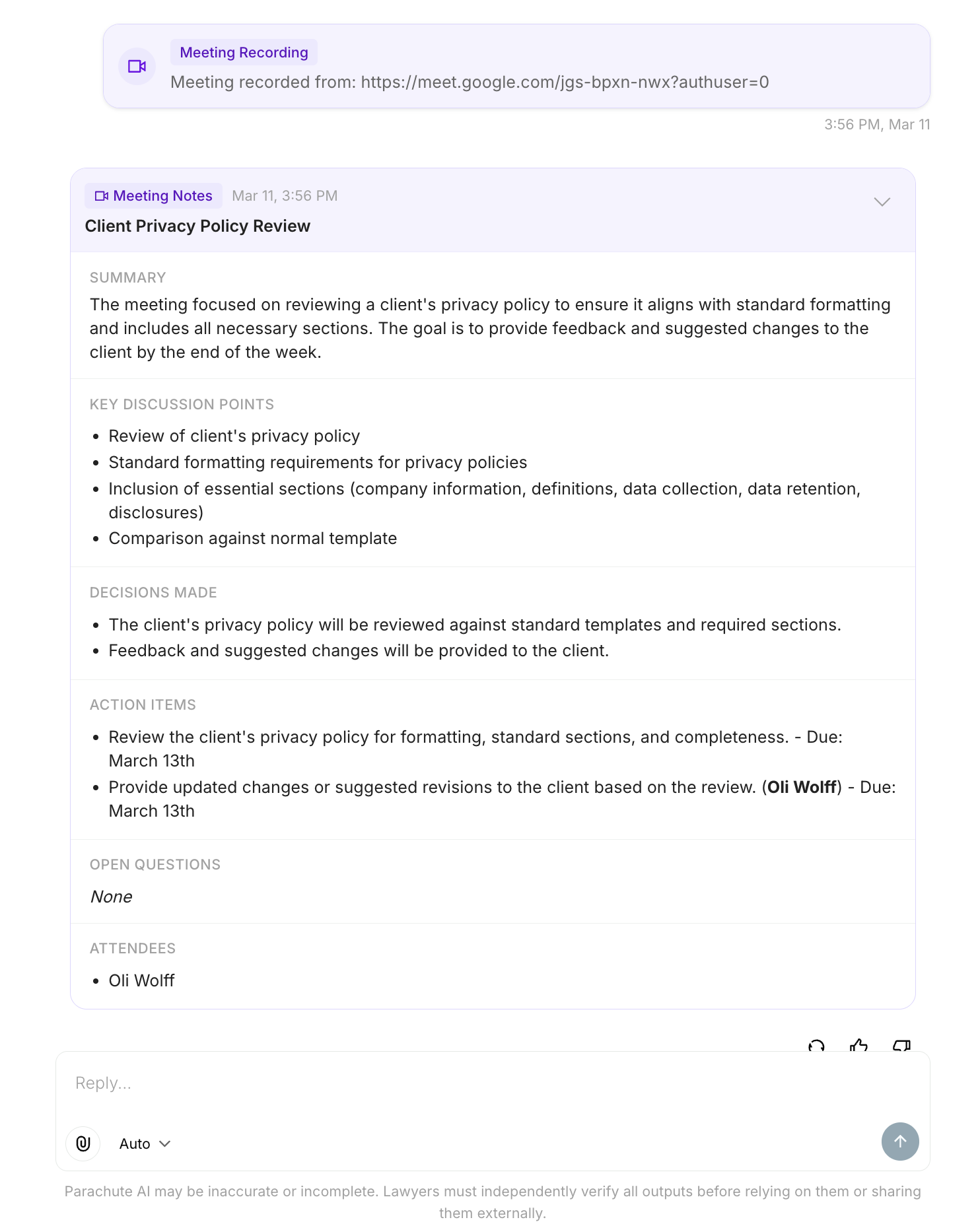 Parachute notetaker thread