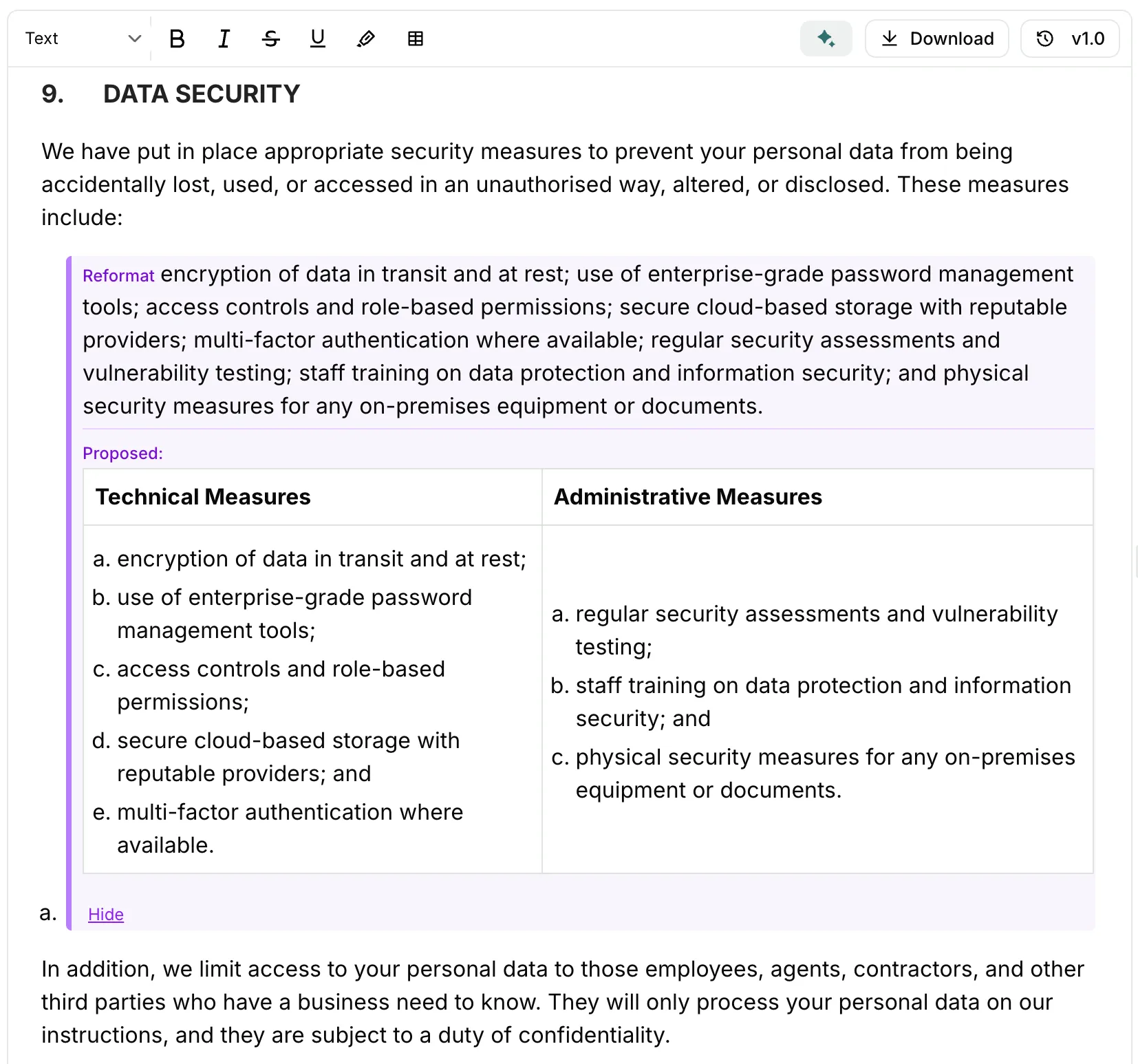 Reformat suggestion in the editor